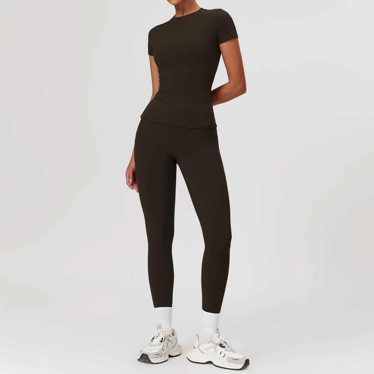 2PCS Yoga Set Women Workout Set Sportswear Gym Clothing Fitness Short Sleeve Crop Top High Waist Leggings Sports Suits
